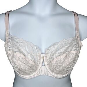 Panache Black Label Quinn Balconette Bra sz 36FF * Ivory & Pale Pink Lace Satin